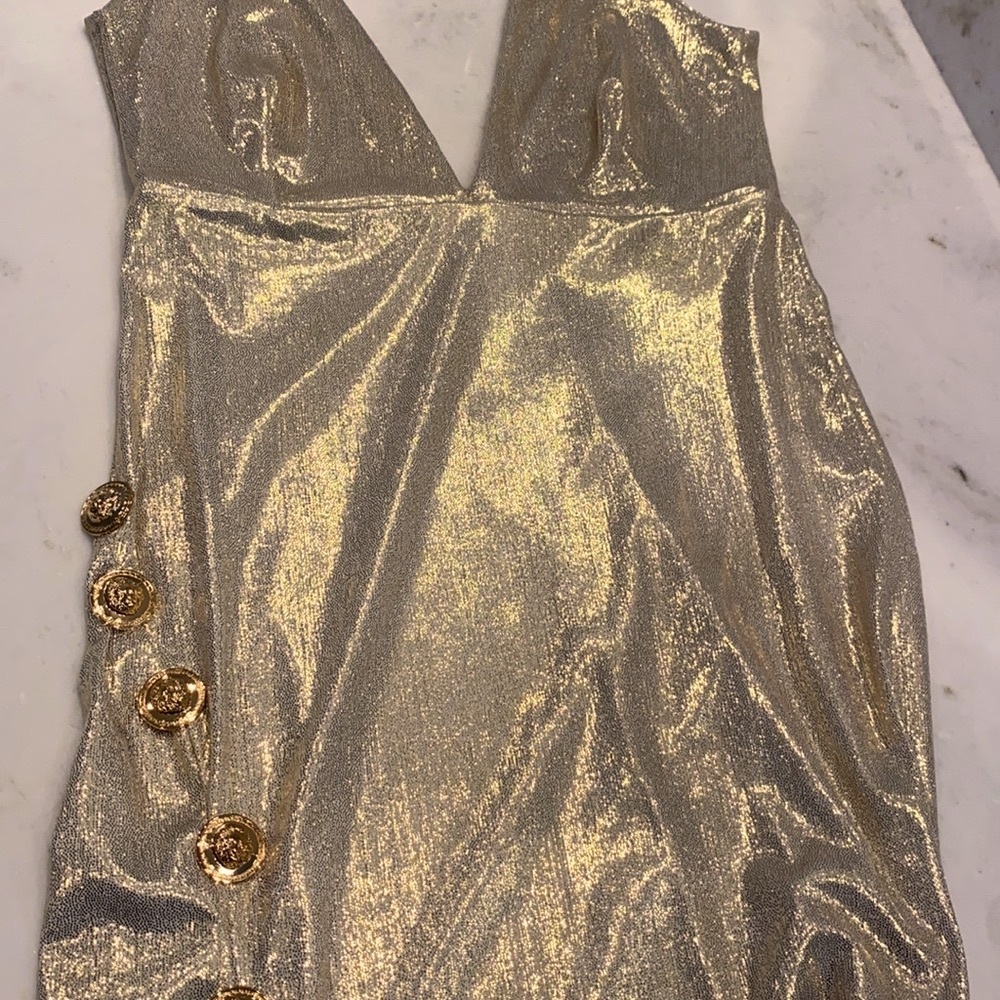 SEXY✨✨✨Gold Lame Spaghetti Strap Gown
